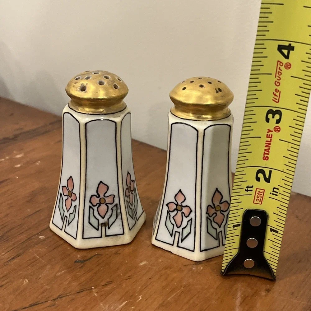Pair O.& E.G. Royal Austria Gold Top Salt And Pepper Shakers, Art Deco, Painted